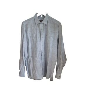 Johnston‎ & Murphy Shirt Mens L Gray Linen Cotton Blend Flip Cuff Long Sleeve